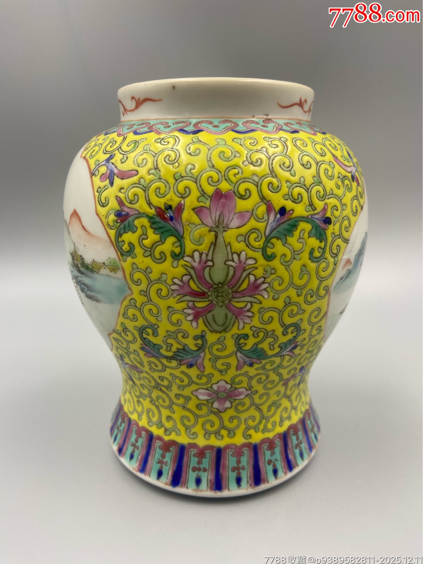 歐洲回流，五十年代粉彩開窗山水將軍罐。畫工精細，畫工絕對算是同類題材中的佼_價格651元_第4張_