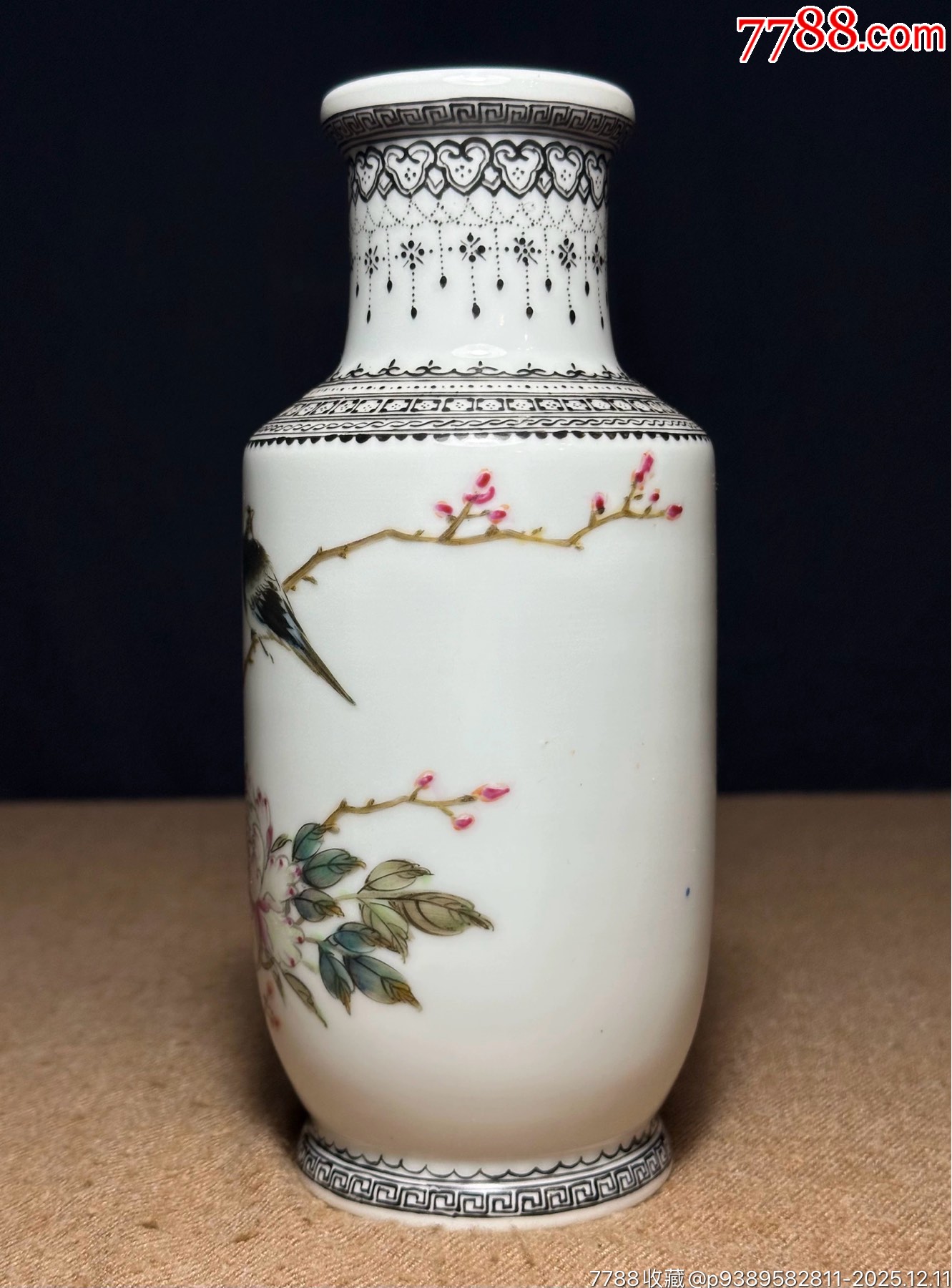 歐洲回流，五十年代解放初鄧肖禹風(fēng)格粉彩花鳥棒槌瓶，雖未落款，但繪畫風(fēng)格非常明_價格2988元_第4張_