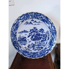 白底青花描金花邊大盤(zc43273446)