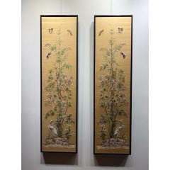 民國刺繡《路路高升》，單幅尺寸122×33厘米。_補子/繡片