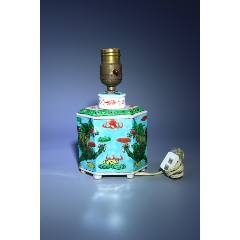 晚清粉彩雙龍戲珠茶葉罐改燈座