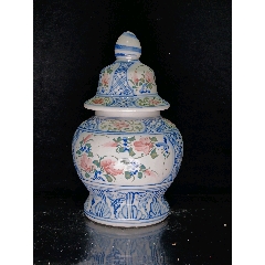 民国釉下五彩花卉纹将军罐(zc43317532)