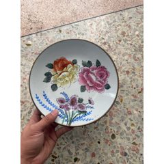 六七十年代的老銅包瓷盤彩繪掛盤，完整，如圖所見發(fā)貨