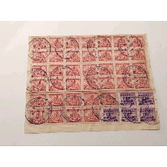 民國38年12年貼上海市印花和加蓋稅票42枚昇記中一鐵工廠給中國火柴廠發票(zc43334818)