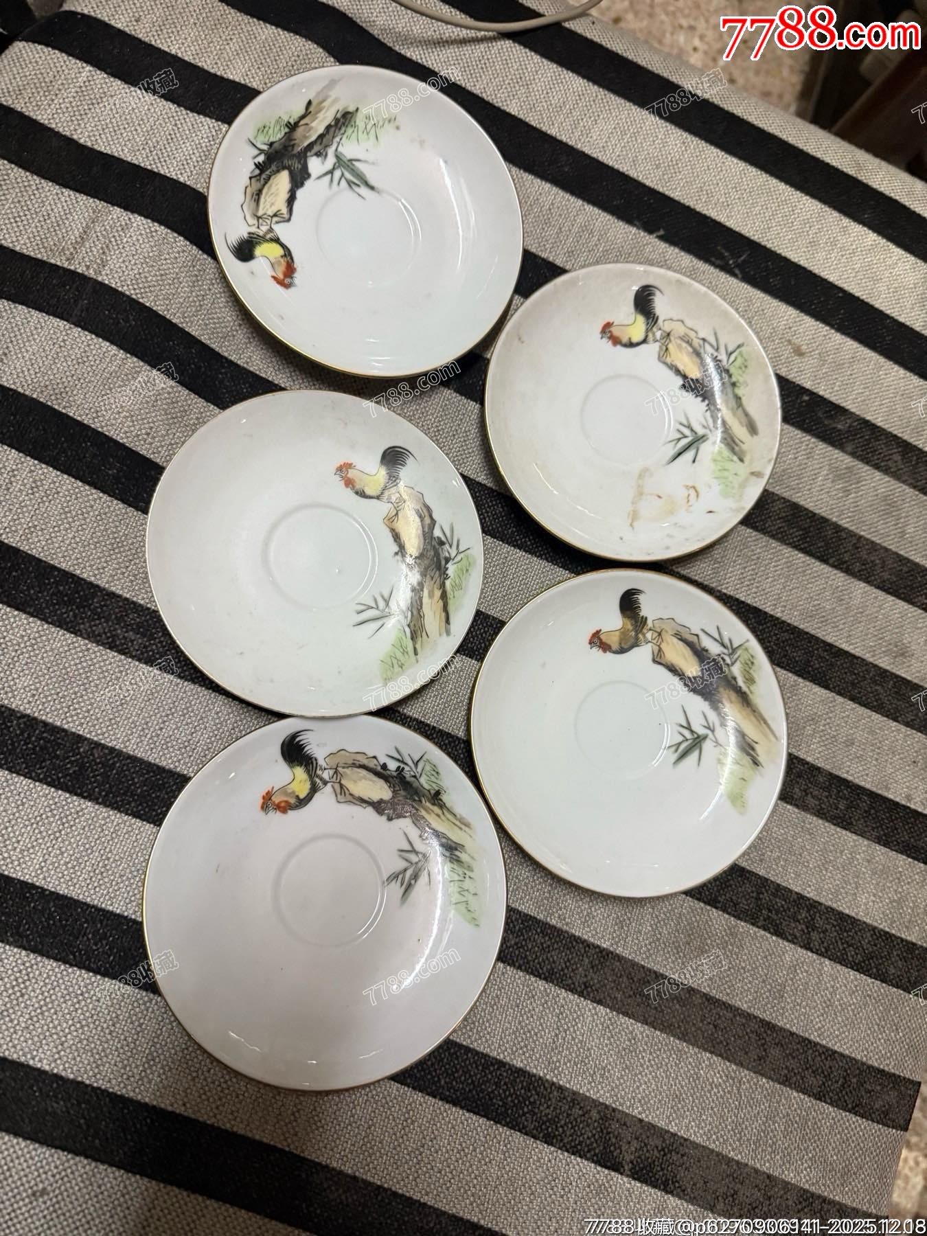 6070年的老粉彩公雞杯墊五個(gè)，畫功精湛，完整，如圖所見發(fā)貨_價(jià)格39元_第2張_