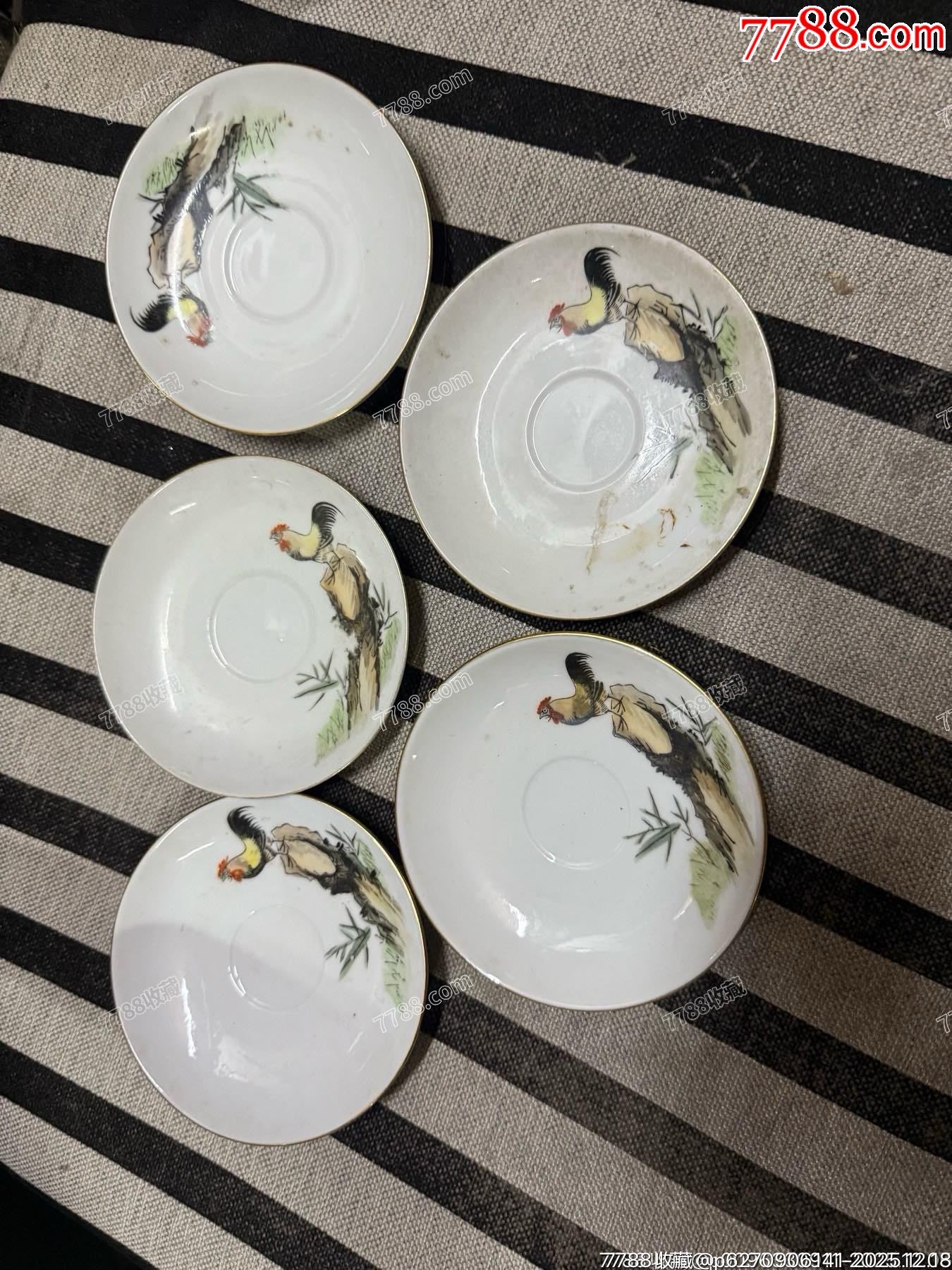 6070年的老粉彩公雞杯墊五個(gè)，畫功精湛，完整，如圖所見發(fā)貨_價(jià)格39元_第3張_
