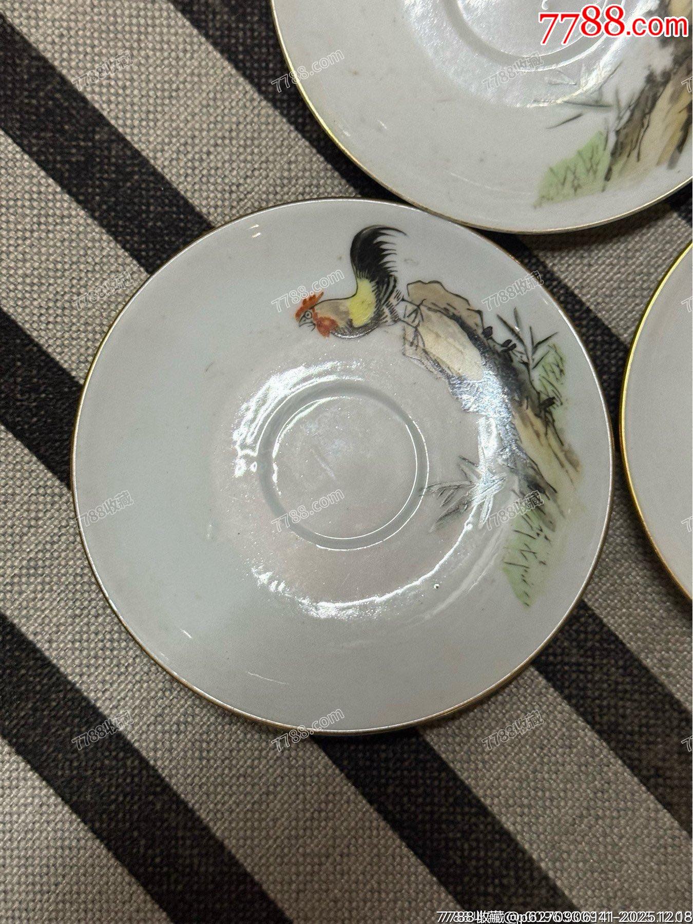6070年的老粉彩公雞杯墊五個(gè)，畫功精湛，完整，如圖所見發(fā)貨_價(jià)格39元_第5張_