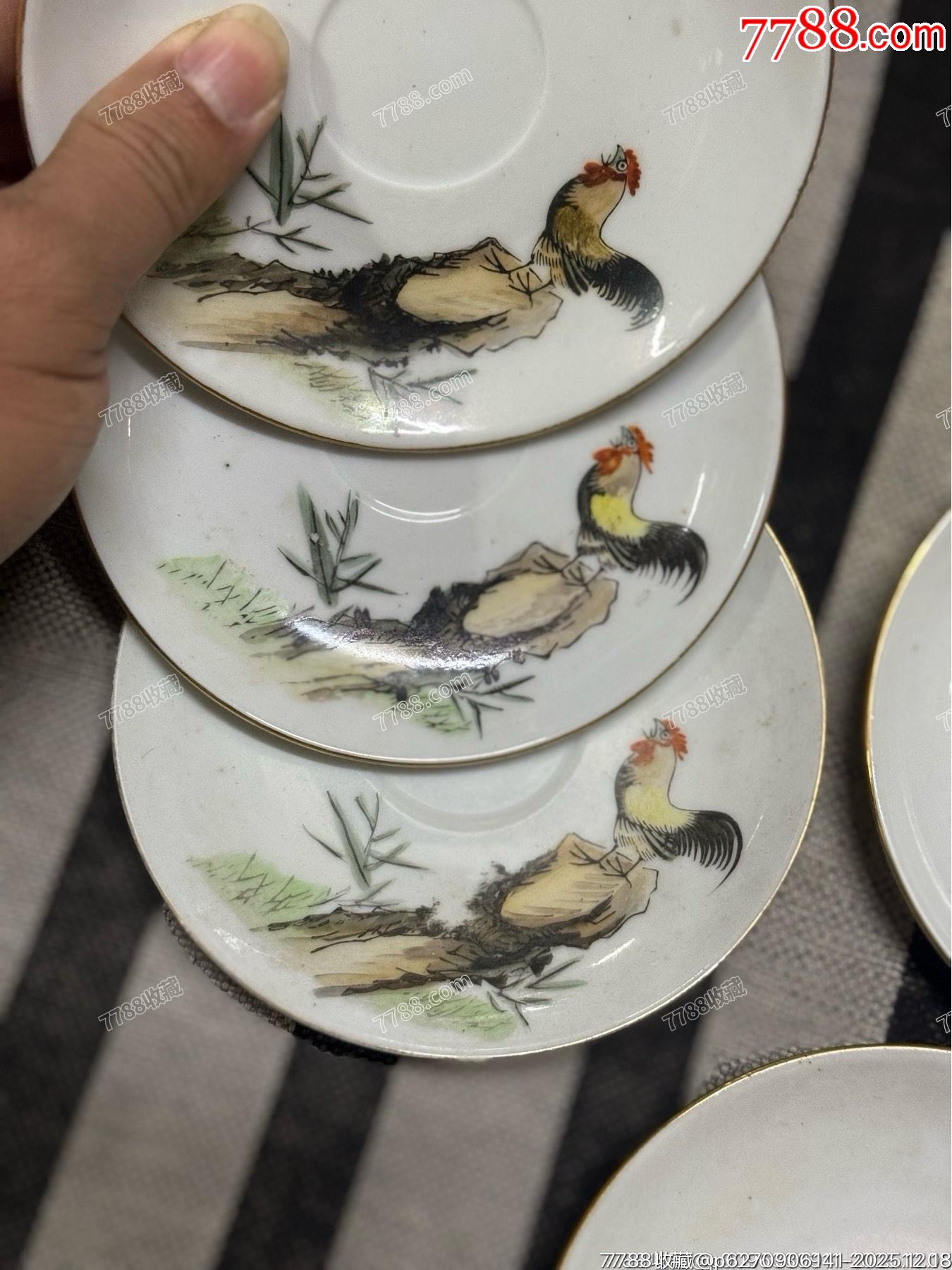 6070年的老粉彩公雞杯墊五個(gè)，畫功精湛，完整，如圖所見發(fā)貨_價(jià)格39元_第6張_