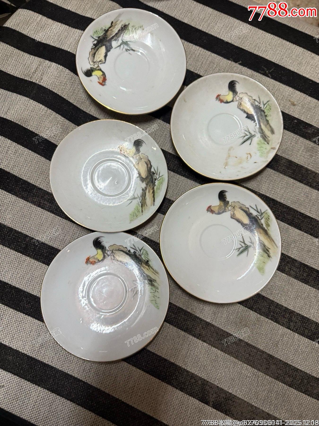 6070年的老粉彩公雞杯墊五個(gè)，畫功精湛，完整，如圖所見發(fā)貨_價(jià)格39元_第8張_