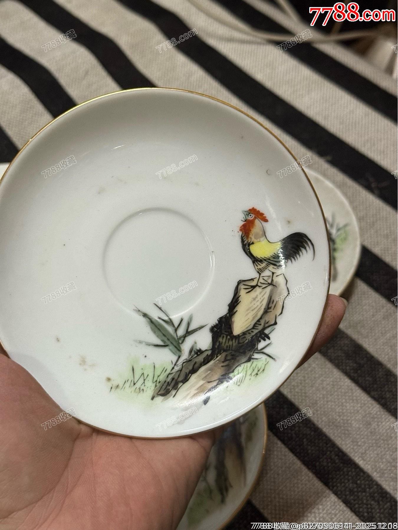 6070年的老粉彩公雞杯墊五個(gè)，畫功精湛，完整，如圖所見發(fā)貨_價(jià)格39元_第9張_
