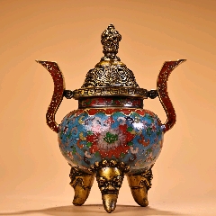 纯铜全铜高浮雕錾刻景泰蓝鎏金熏香炉工艺精湛器形款式精美重1500克高23