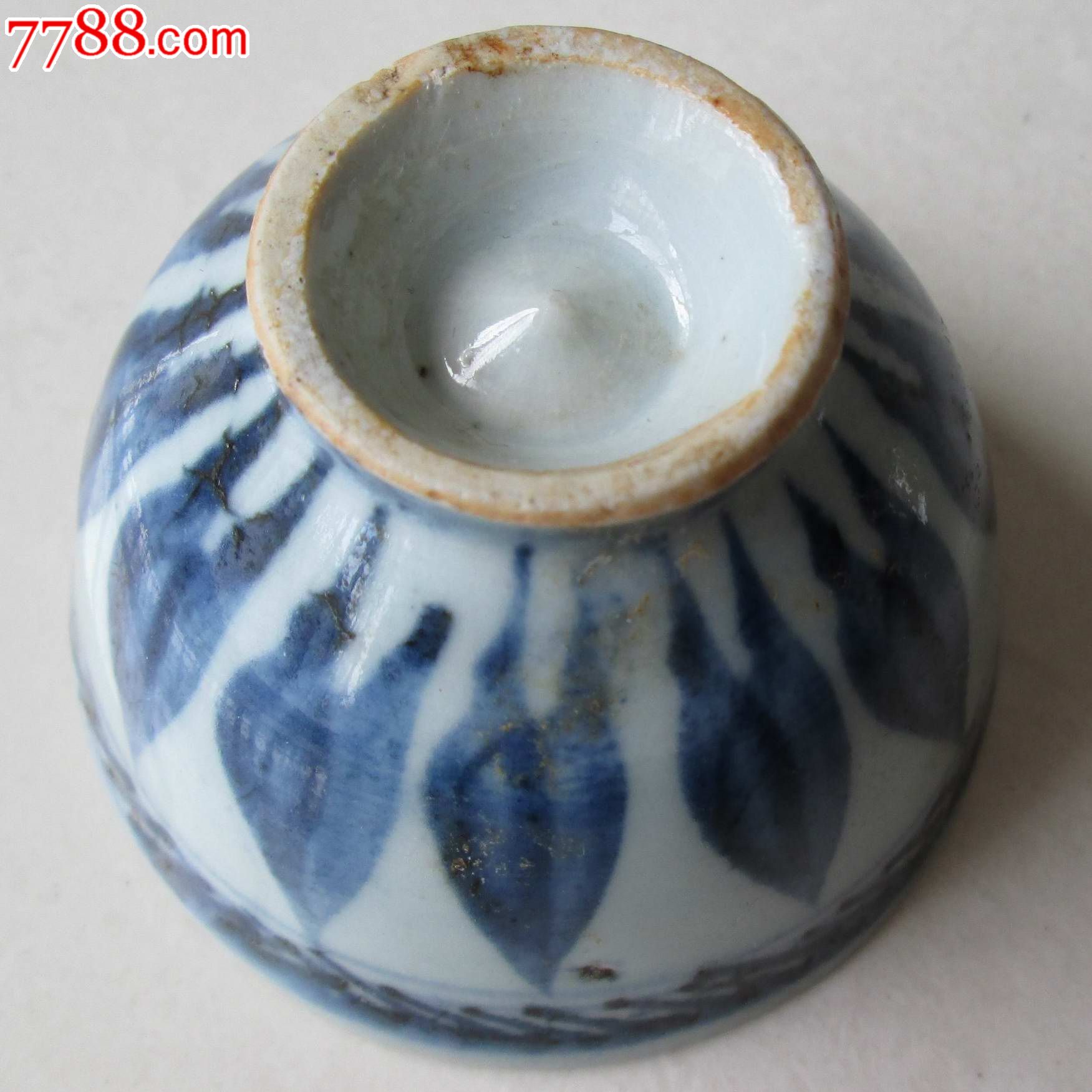 明代,宣德,青花,芭蕉叶纹饰,鸡心小碗小酒杯小酒盅