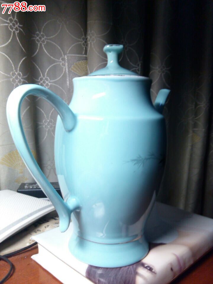 老茶壶.宣化二瓷.竹子图案.蓝色墨竹.造型考究.品相不错.陶瓷瓷器.