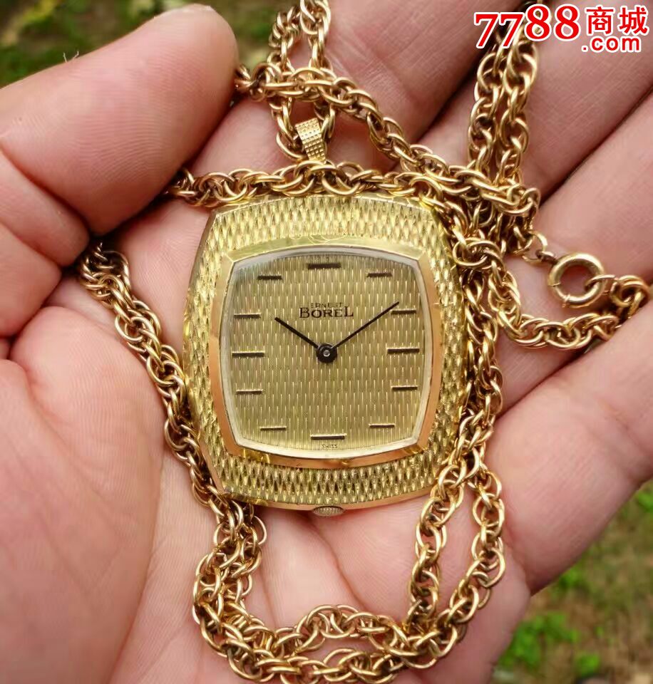 二手手表:稀少!瑞士古董依波路全包金女士手卷机械吊坠表