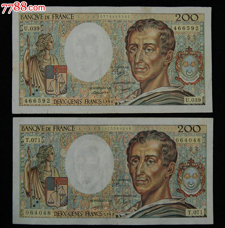 法国200法郎二张_货币外国币_唐人币钞【7788收藏__收藏热线】