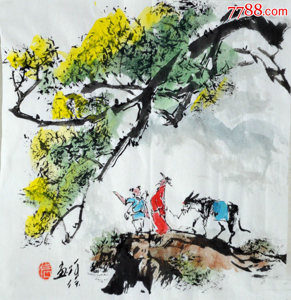 国画小品人物画携琴《访友图》ss0620