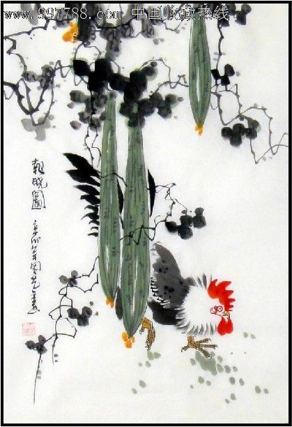 周艺四尺三开花鸟画