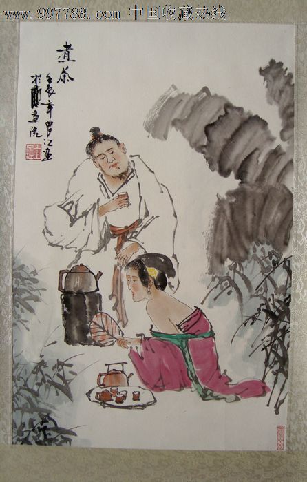 【上山文江】浙江著名画家曾江《煮茶》-人物国画原作--zc4419953