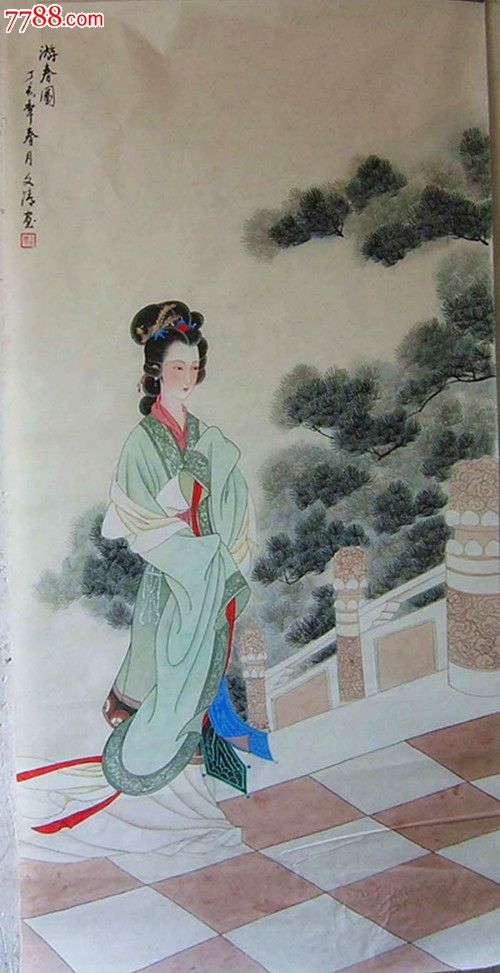中国美协会员,山东画院高级画师"于文清"工笔仕女画精品《游春图》
