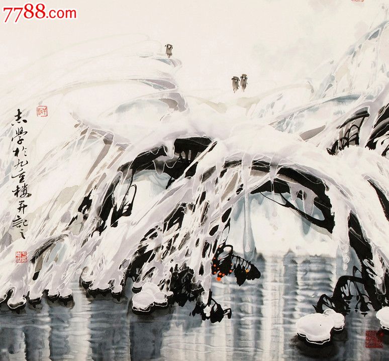 中国美协理事"于志学"冰雪山水画作品,68×68厘米