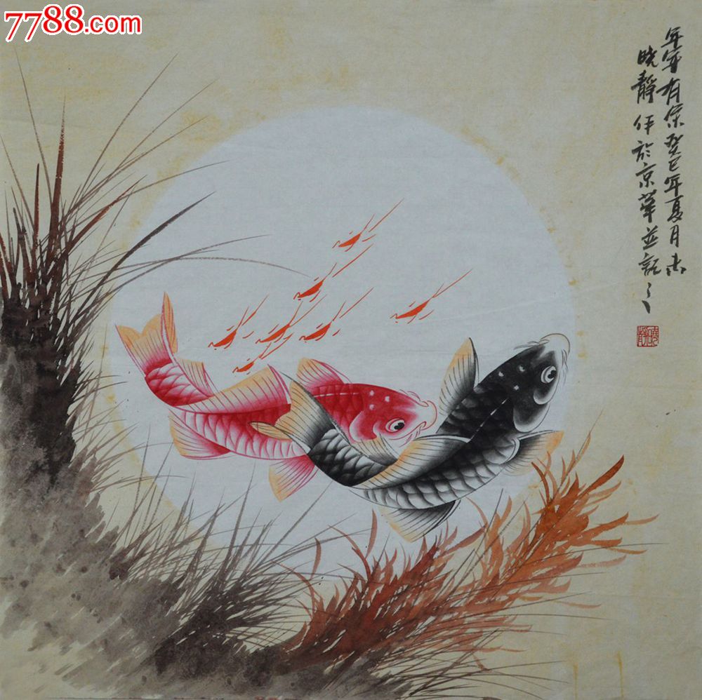 四尺斗方国画鲤鱼《年年有余》