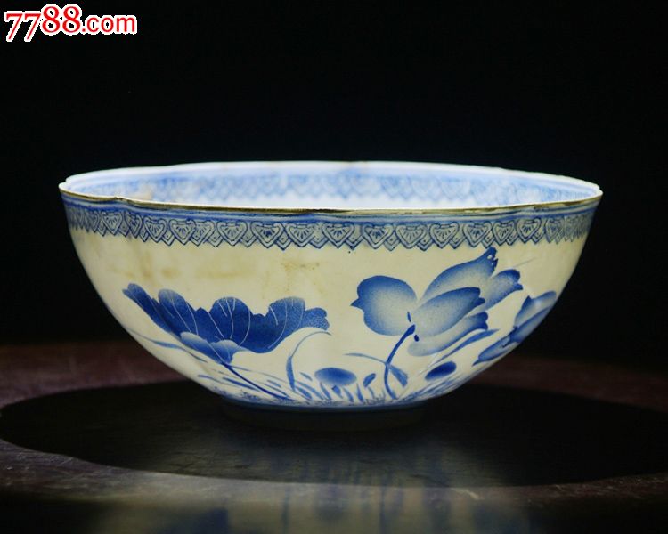 景德镇陶瓷/文革瓷器/全手工彩绘荷花图薄胎碗(薄如纸)
