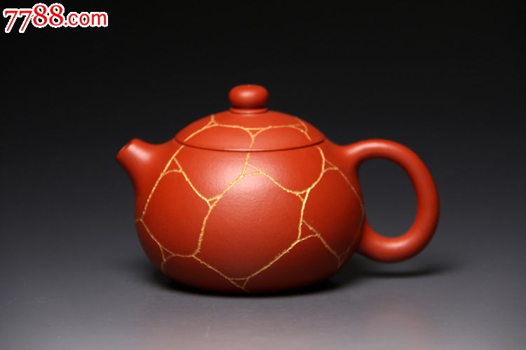 正品石招娣手工精品原矿红泥金线西施壶,紫砂壶,年代不详,红泥/朱泥