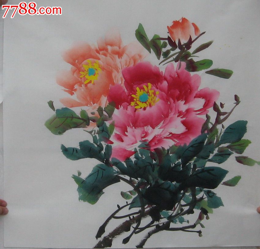 特价国画字画花鸟画纯手绘三尺斗方牡丹富贵吉祥au50627