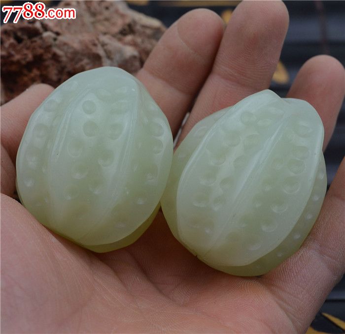 和田玉核桃手把件羊脂白玉把玩件核桃把件玉石手把件玉核桃