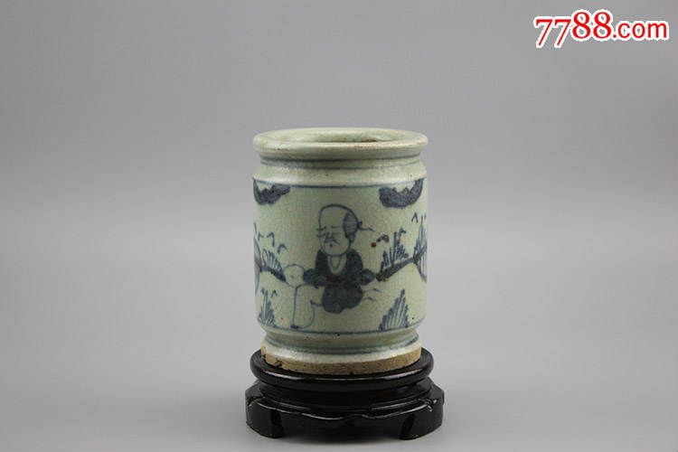 大明万历青花人物笔筒