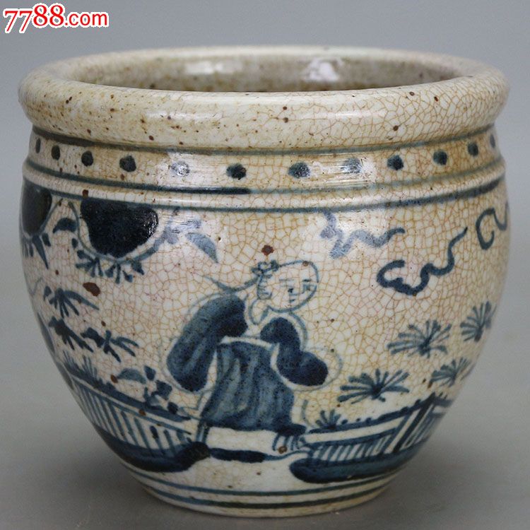 大明万历青花人物纹小缸包老,青花瓷_第1张